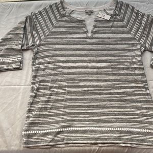 Talbots knit grey white stripe pullover tunic NWT